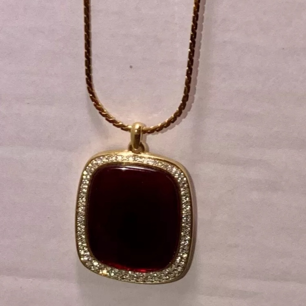 Vintage Signed Givenchy 1982 Paris New York 32” Necklace Pendant Rhinestones